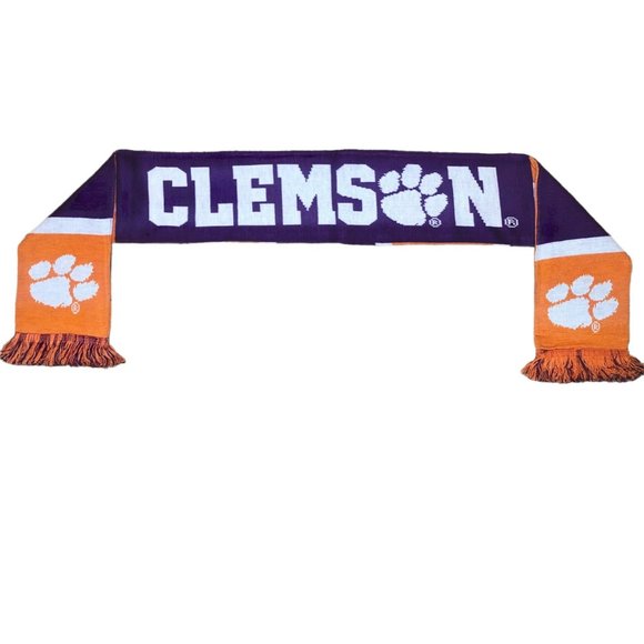 Clemson Tigers Scarf Pawprint Orange Purple White Ruffneck Scarves 70" - Picture 1 of 5